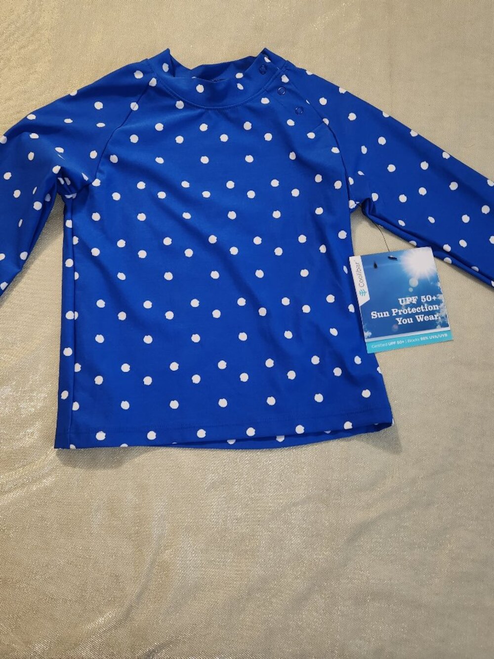 Coolibar Baby Wave Rashguard 3T NEW Blue White Polka Dot UPF 50+ Swim Shirt